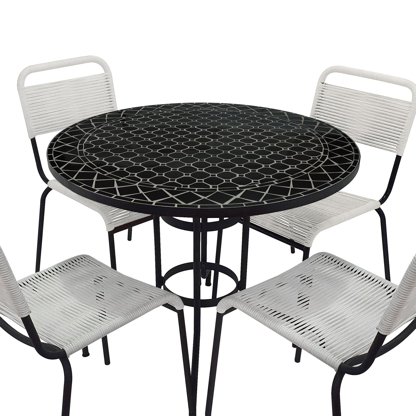 TK Classics 5 Piece Outdoor Dining Set with Black Mosaic Tabletop, 35"W