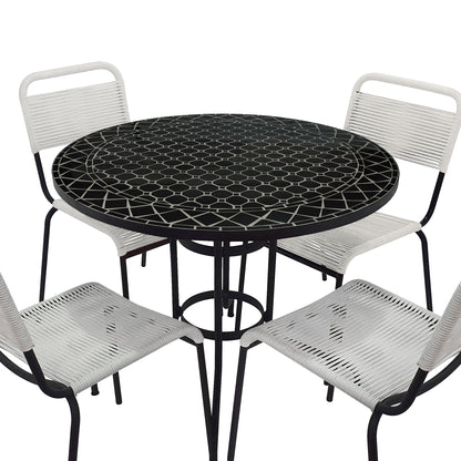 TK Classics 5 Piece Outdoor Dining Set with Black Mosaic Tabletop, 35"W