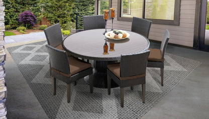 Napa 7 Piece Round Outdoor Patio Wicker Dining Set with Cushions