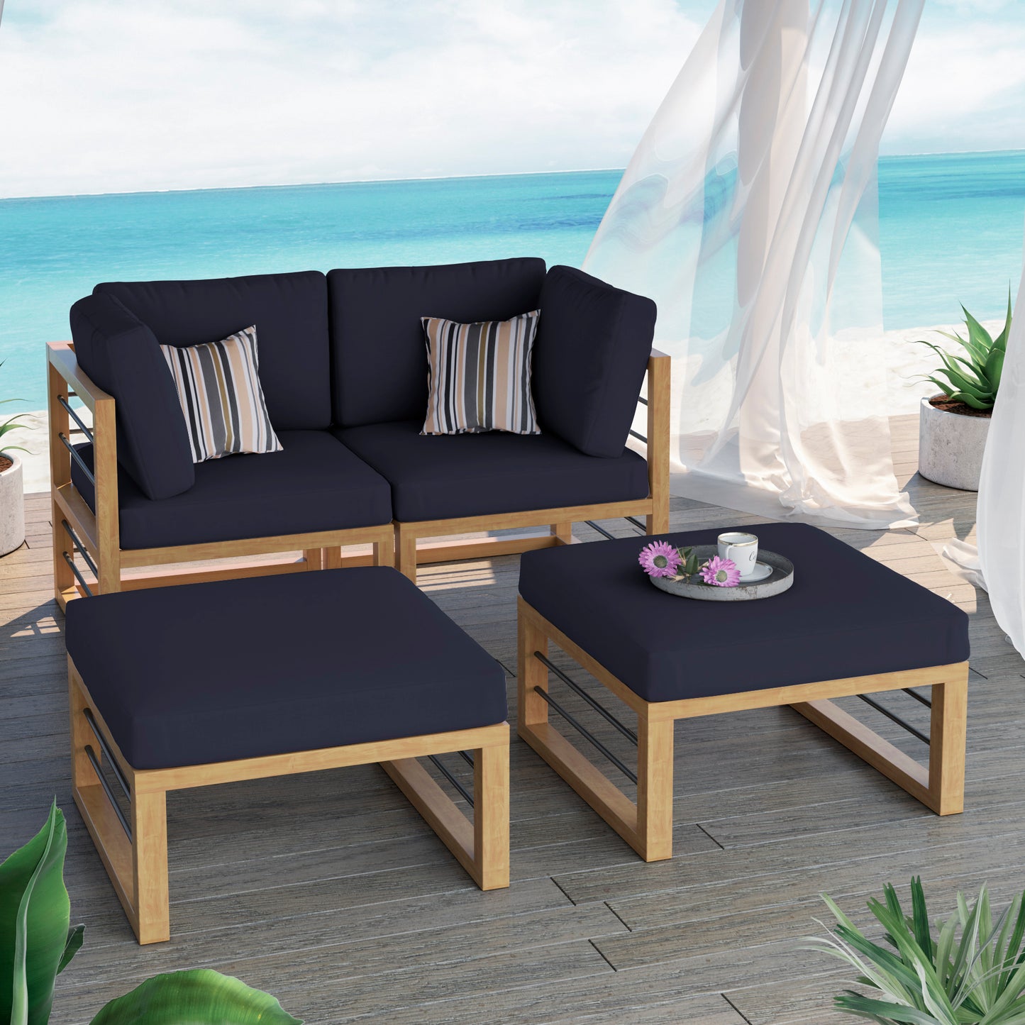 TK Classics 4 Piece Aluminum Outdoor Sectional Sunbed