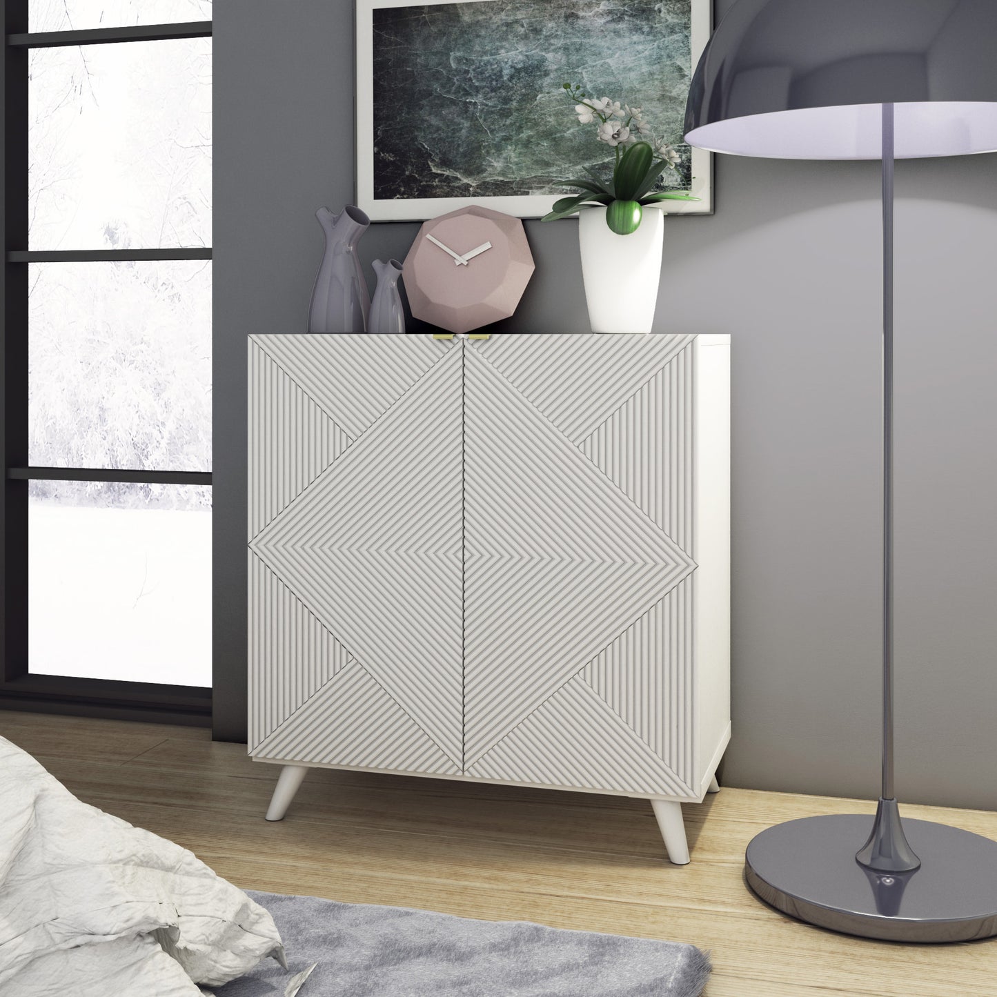 Accent Cabinet with Geometric Pattern Doors