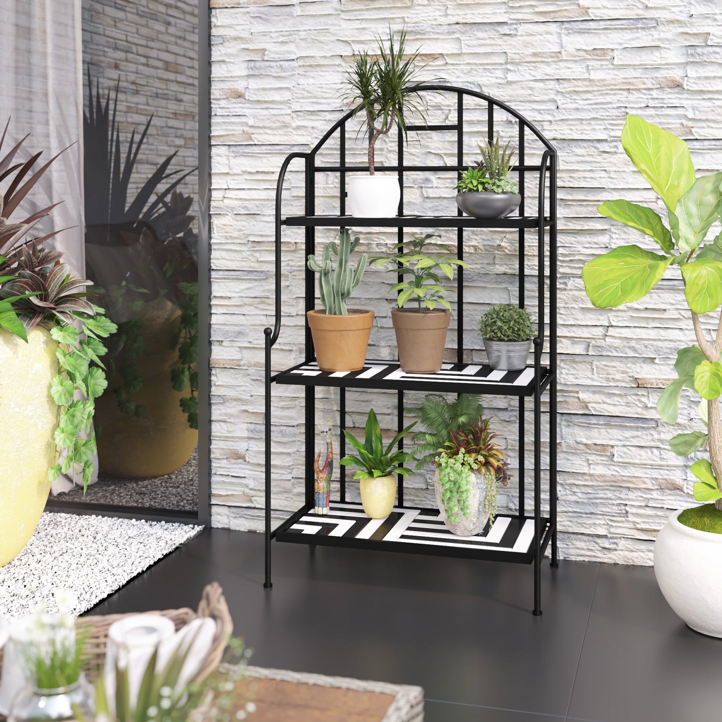 TK Classics Plant Stand with Mosaic Tile Shelves