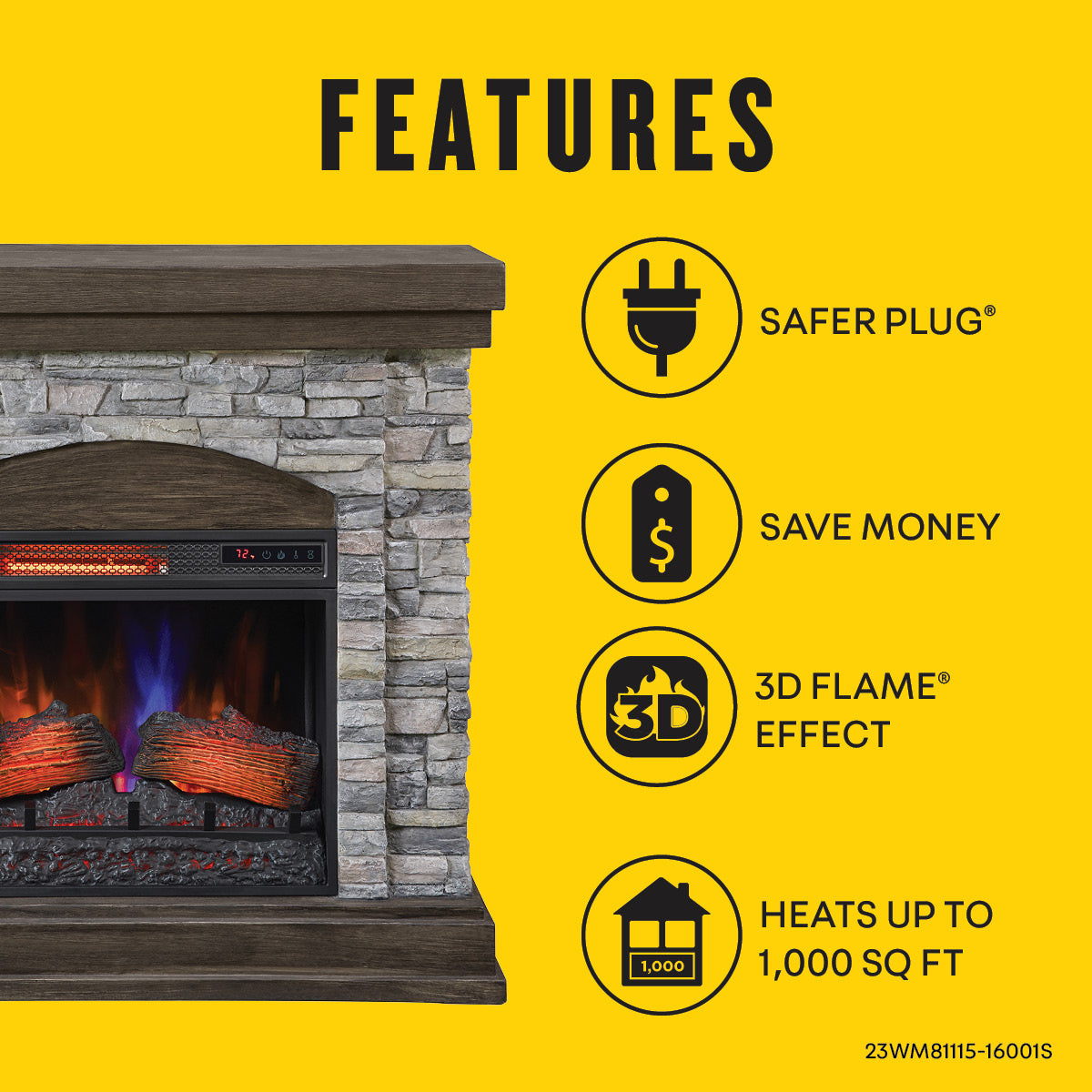 duraflame® Wall Mantel Electric Fireplace, Smoky Gray Stone