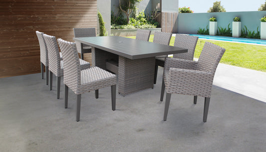 Monterey Rectangular Outdoor Patio Dining Table With 6 Armless Chairs And 2 Chairs W/ Arms