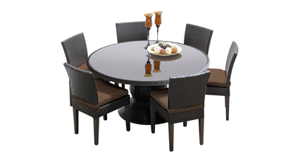 Belle 7 Piece Round Outdoor Patio Wicker Dining Set with Cushions