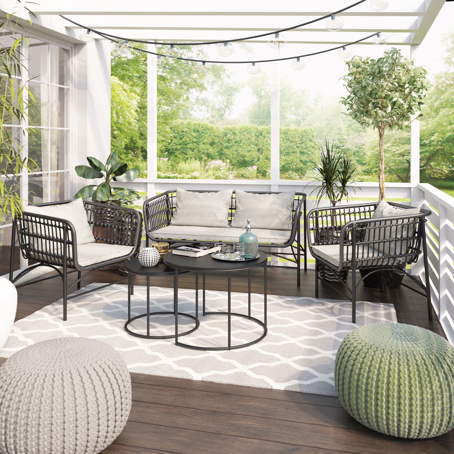 TK Classics 4 Piece Outdoor Wicker Conversation Set with Cushions