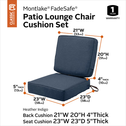 Classic Accessories Montlake FadeSafe Weatherproof Outdoor Chair Cushion, Set of 2