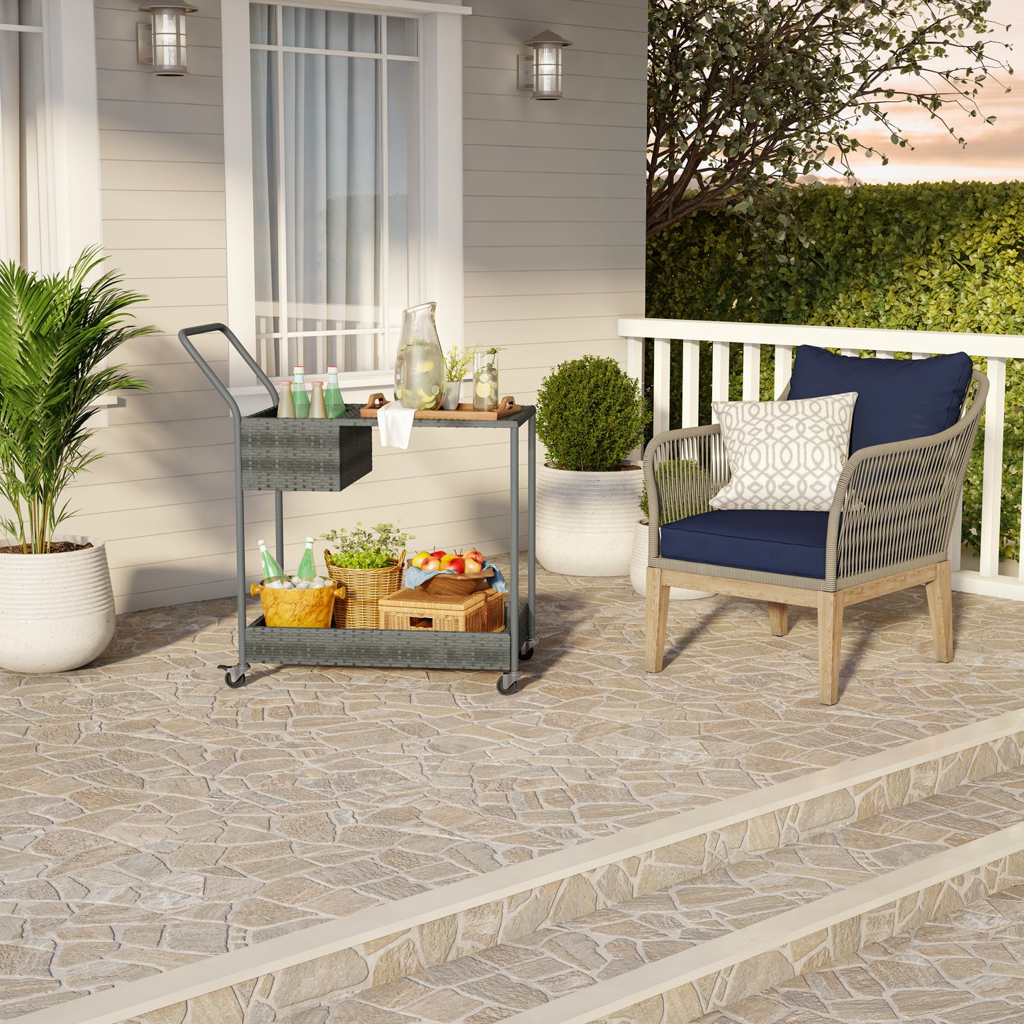 TK Classics Outdoor Wicker Bar Cart