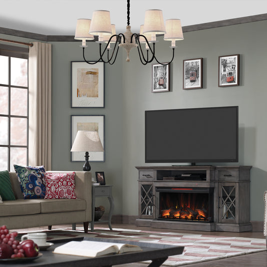 Hamilton™ TV Stand with ClassicFlame® PanoGlow™ Electric Fireplace, Weathered Gray