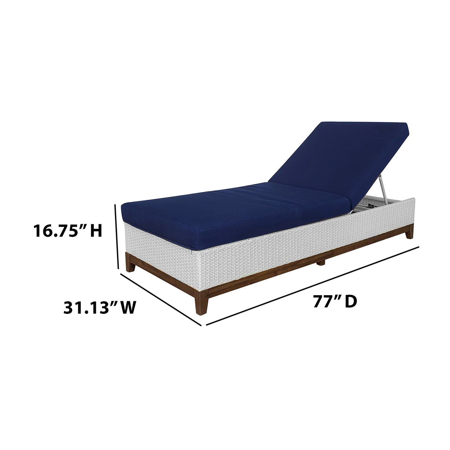 TK Classics Outdoor Wicker Chaise Lounge with Acacia Base