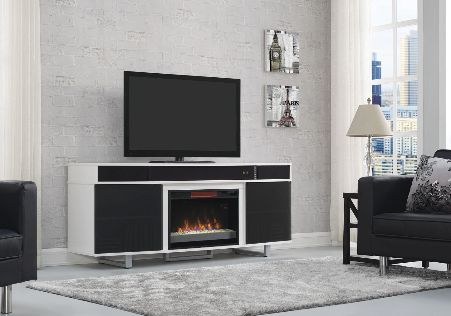 Enterprise TV Stand for TVs up to 80", Imperial Gray (Electric Fireplace sold separately)