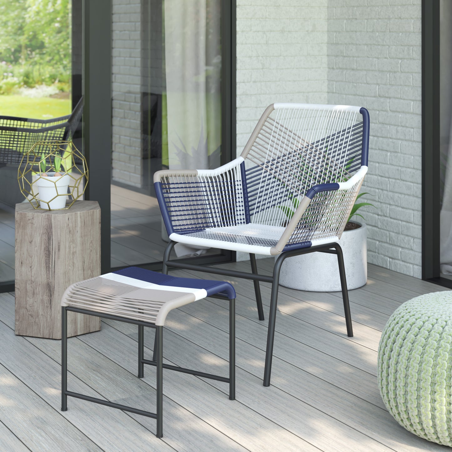 TK Classics Outdoor Wicker Contemporary Lounge Chair with Ottoman