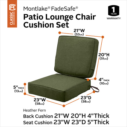 Classic Accessories Montlake FadeSafe Weatherproof Outdoor Chair Cushion, Set of 2