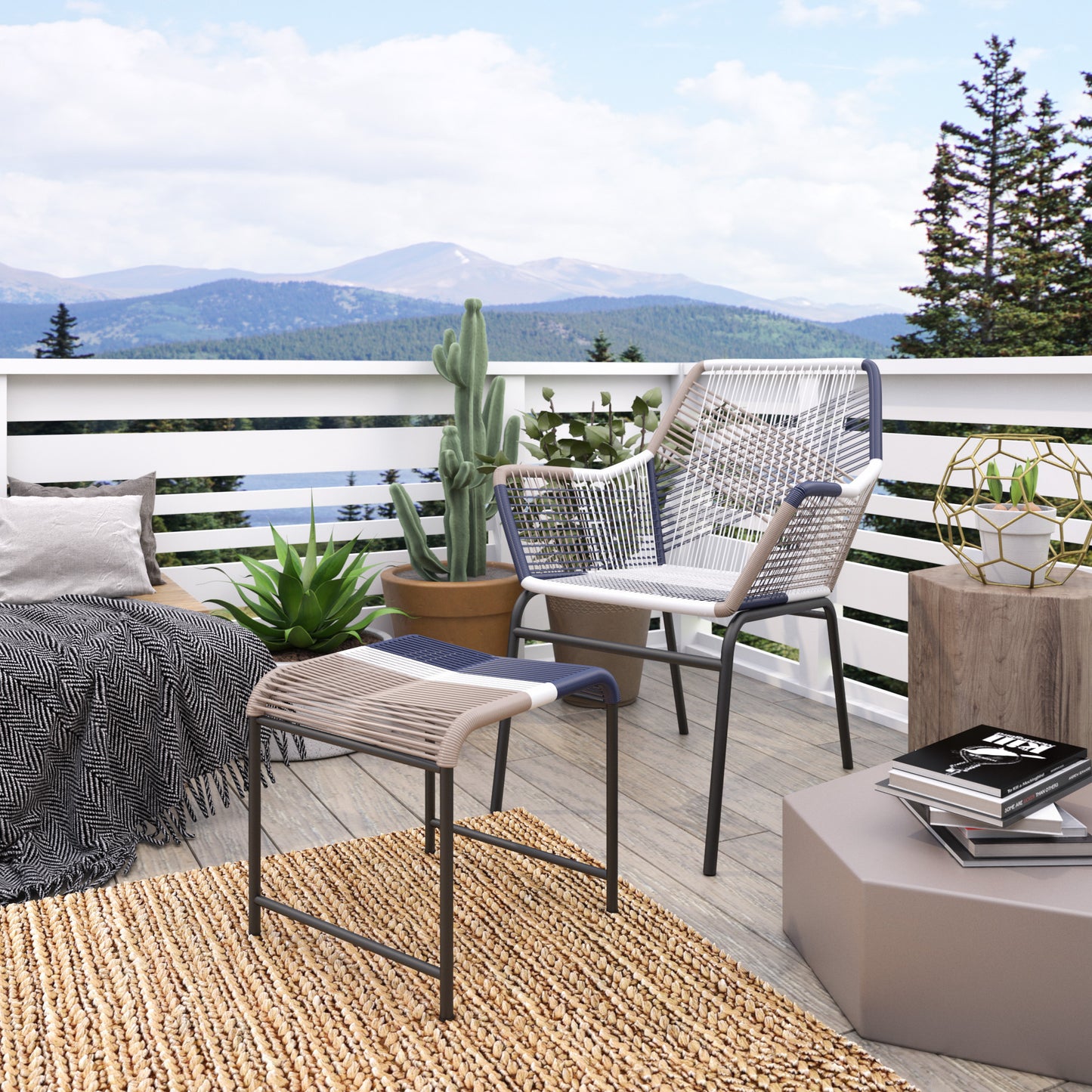 TK Classics Outdoor Wicker Contemporary Lounge Chair with Ottoman