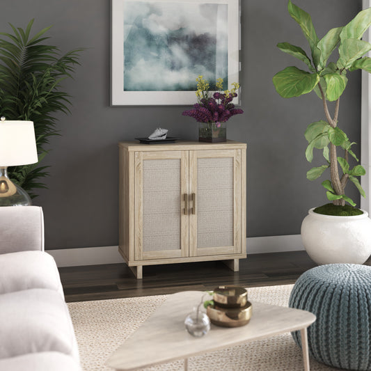 Coastal Accent Cabinet with Linen Style Details