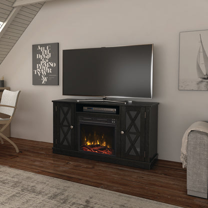 TV Stand for TVs up to 55" with Electric Fireplace and Glass Doors with X Mullions