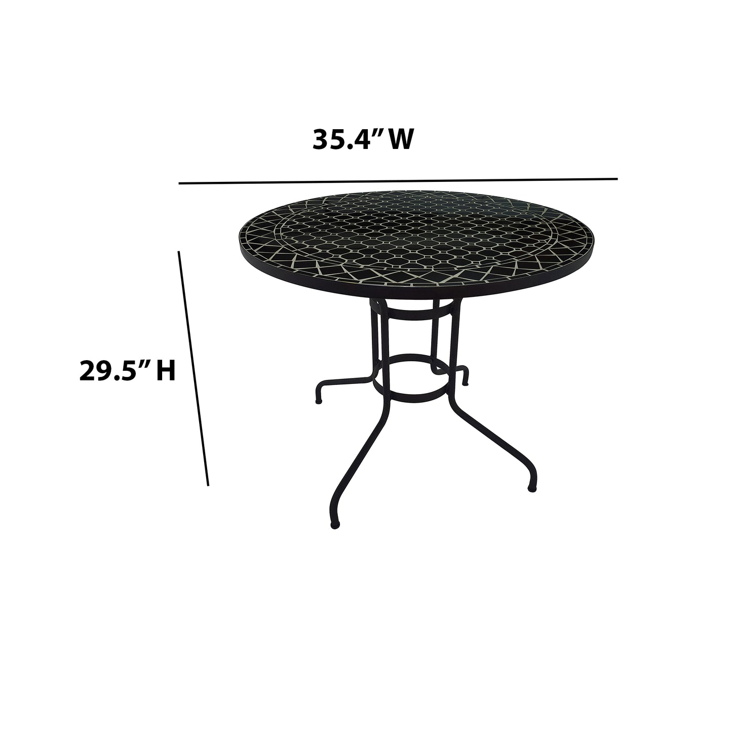 TK Classics Round Outdoor Dining Table with Black Mosaic Tabletop, 35"W