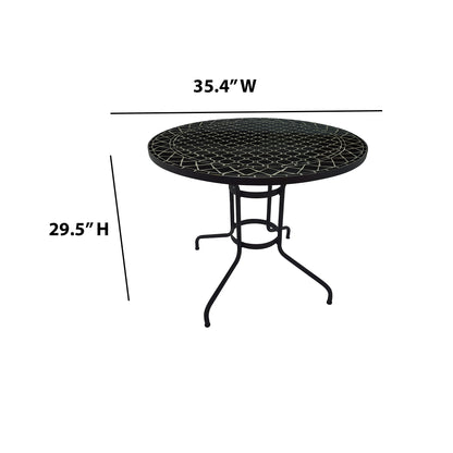 TK Classics Round Outdoor Dining Table with Black Mosaic Tabletop, 35"W