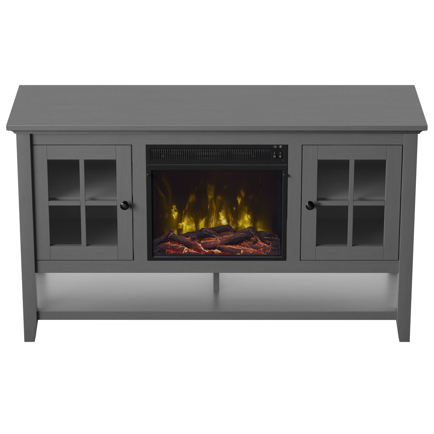 TV Stand for TVs up to 60" with Electric Fireplace and Window Pane Glass Doors