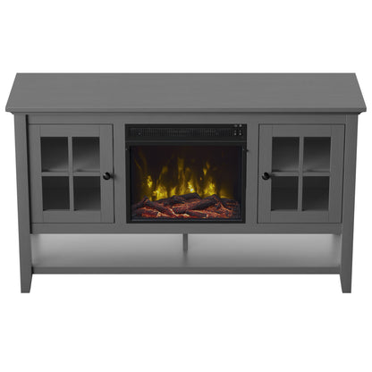 TV Stand for TVs up to 60" with Electric Fireplace and Window Pane Glass Doors