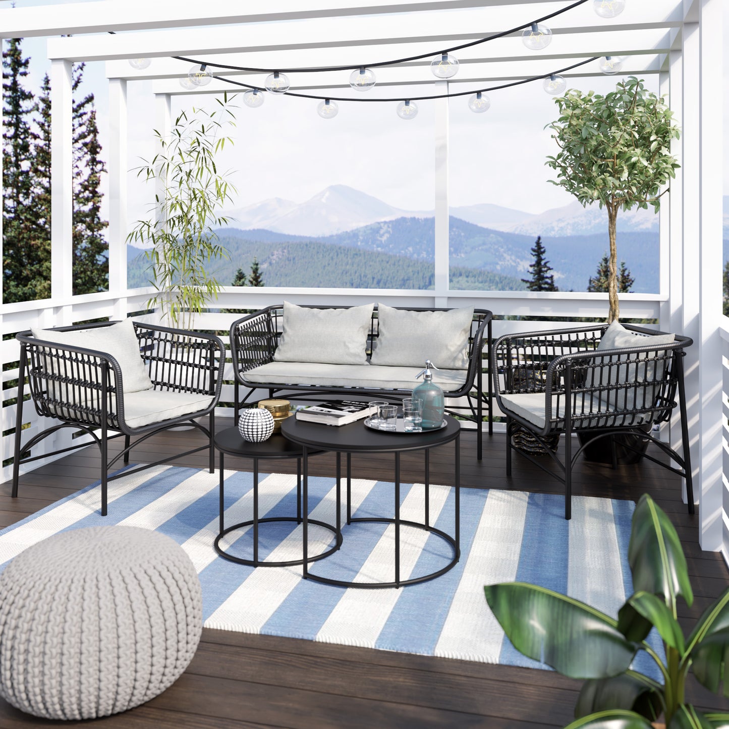 TK Classics 4 Piece Outdoor Wicker Conversation Set with Cushions