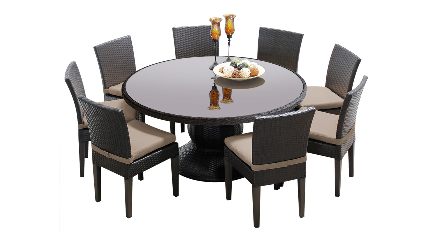 Napa 9 Piece Round Outdoor Patio Wicker Dining Set with Cushions