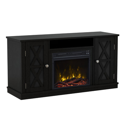 TV Stand for TVs up to 55" with Electric Fireplace and Glass Doors with X Mullions