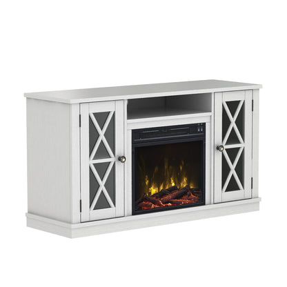 TV Stand for TVs up to 55" with Electric Fireplace and Glass Doors with X Mullions