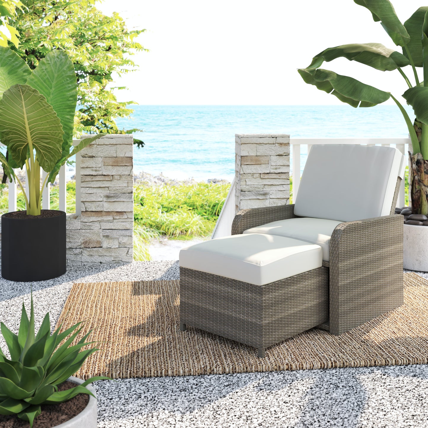 TK Classics Club Chair with Ottoman in Gray Wicker
