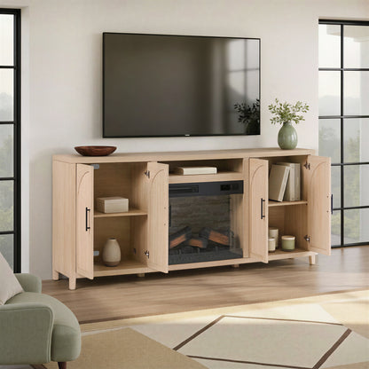 Sasha 80" Modern Reeded TV Stand with duraflame® Smart Electric Fireplace