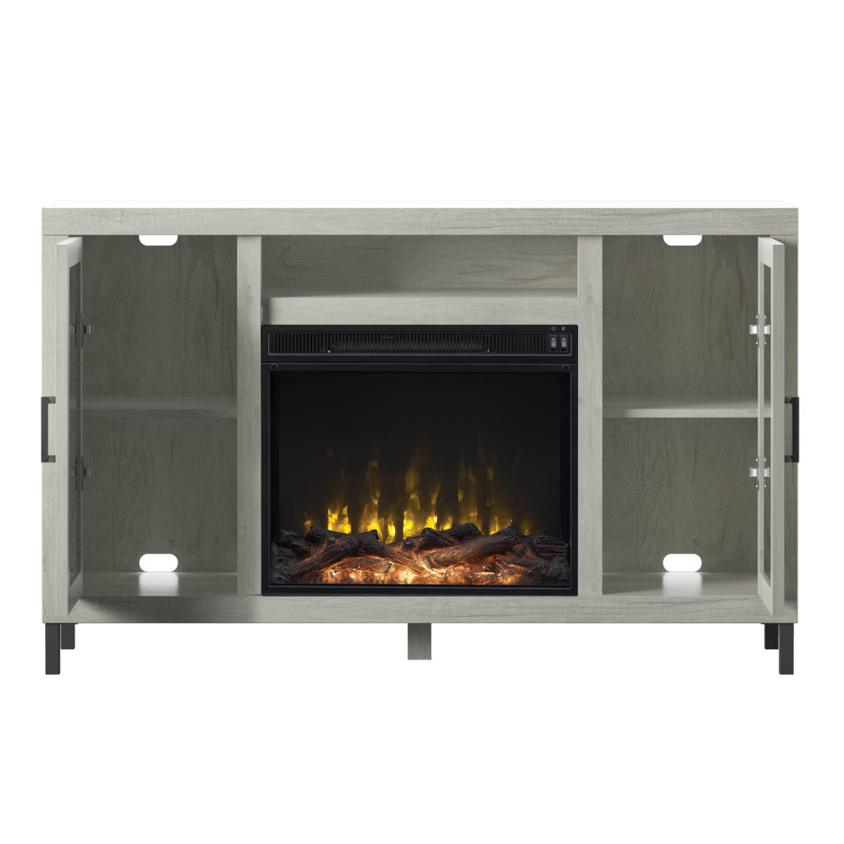 TV Stand for TVs up to 60" with Electric Fireplace and Mirrored Cabinet Doors
