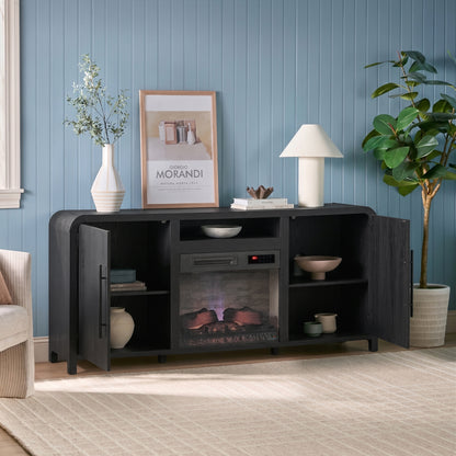 Chantelle 70” Modern Curved TV Stand with duraflame® Smart Electric Fireplace, Alexa Voice & App Control