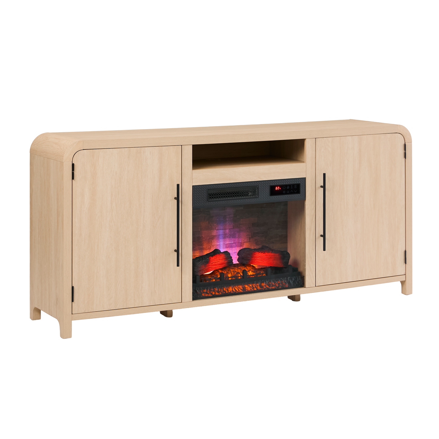 Chantelle 70” Modern Curved TV Stand with duraflame® Smart Electric Fireplace, Alexa Voice & App Control