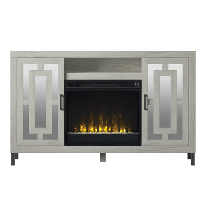 TV Stand for TVs up to 60" with Electric Fireplace and Mirrored Cabinet Doors