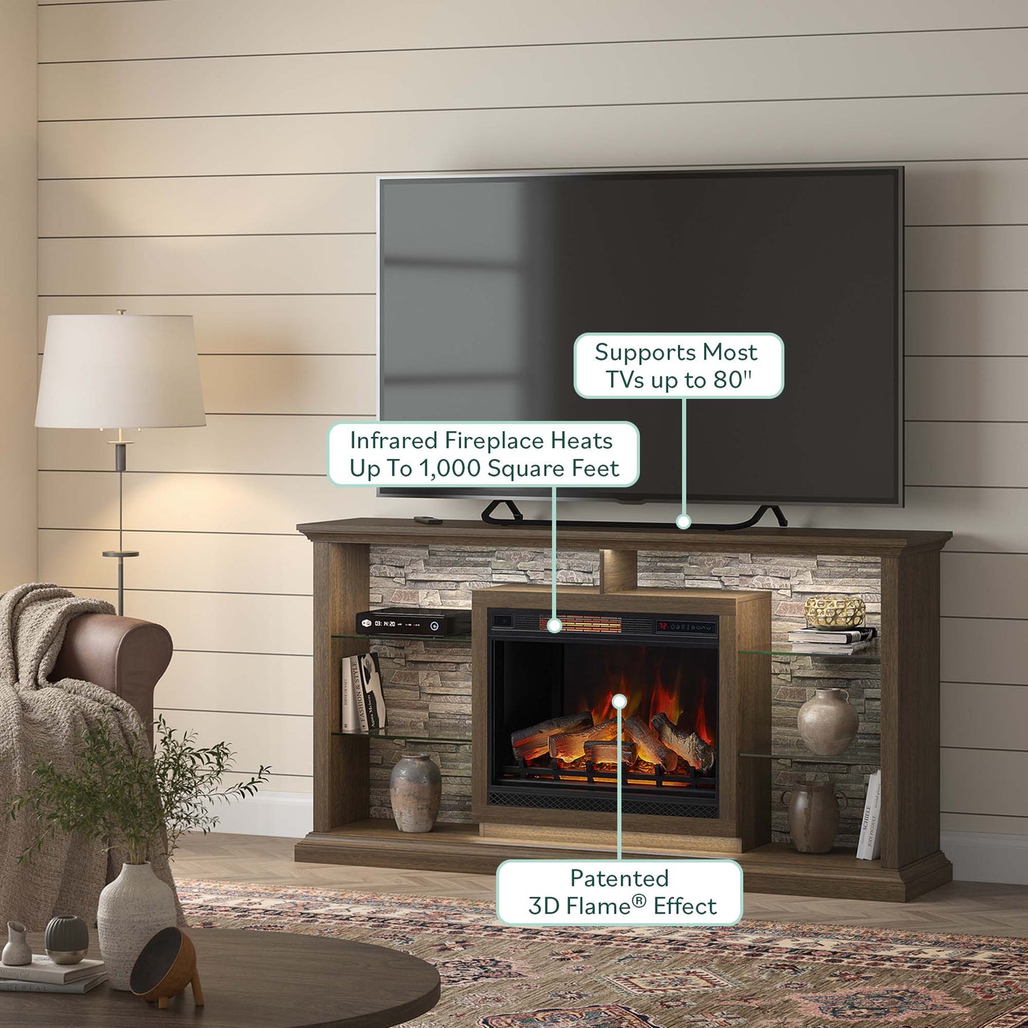Elena 74" Electric Fireplace TV Stand with LED Accent Lighting