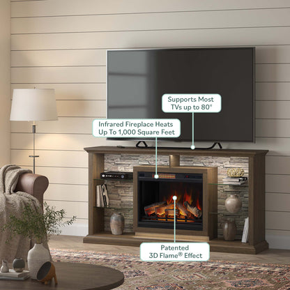 Elena 74" Electric Fireplace TV Stand with LED Accent Lighting