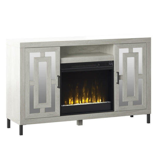 TV Stand for TVs up to 60" with Electric Fireplace and Mirrored Cabinet Doors