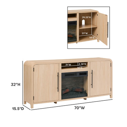 Chantelle 70” Modern Curved TV Stand with duraflame® Smart Electric Fireplace, Alexa Voice & App Control