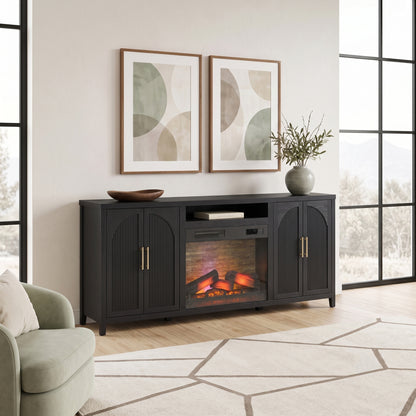 Sasha 80" Modern Reeded TV Stand with duraflame® Smart Electric Fireplace