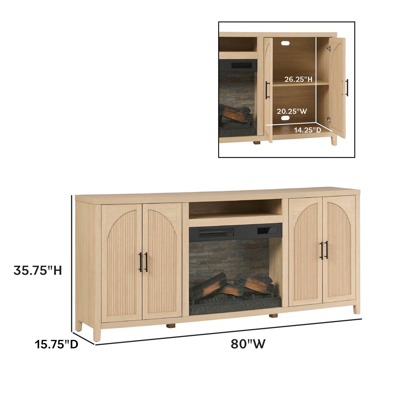 Sasha 80" Modern Reeded TV Stand with duraflame® Smart Electric Fireplace