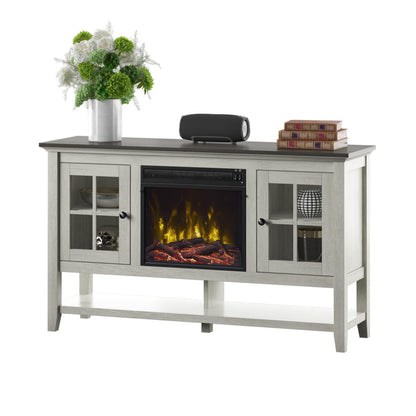 TV Stand for TVs up to 60" with Electric Fireplace and Window Pane Glass Doors