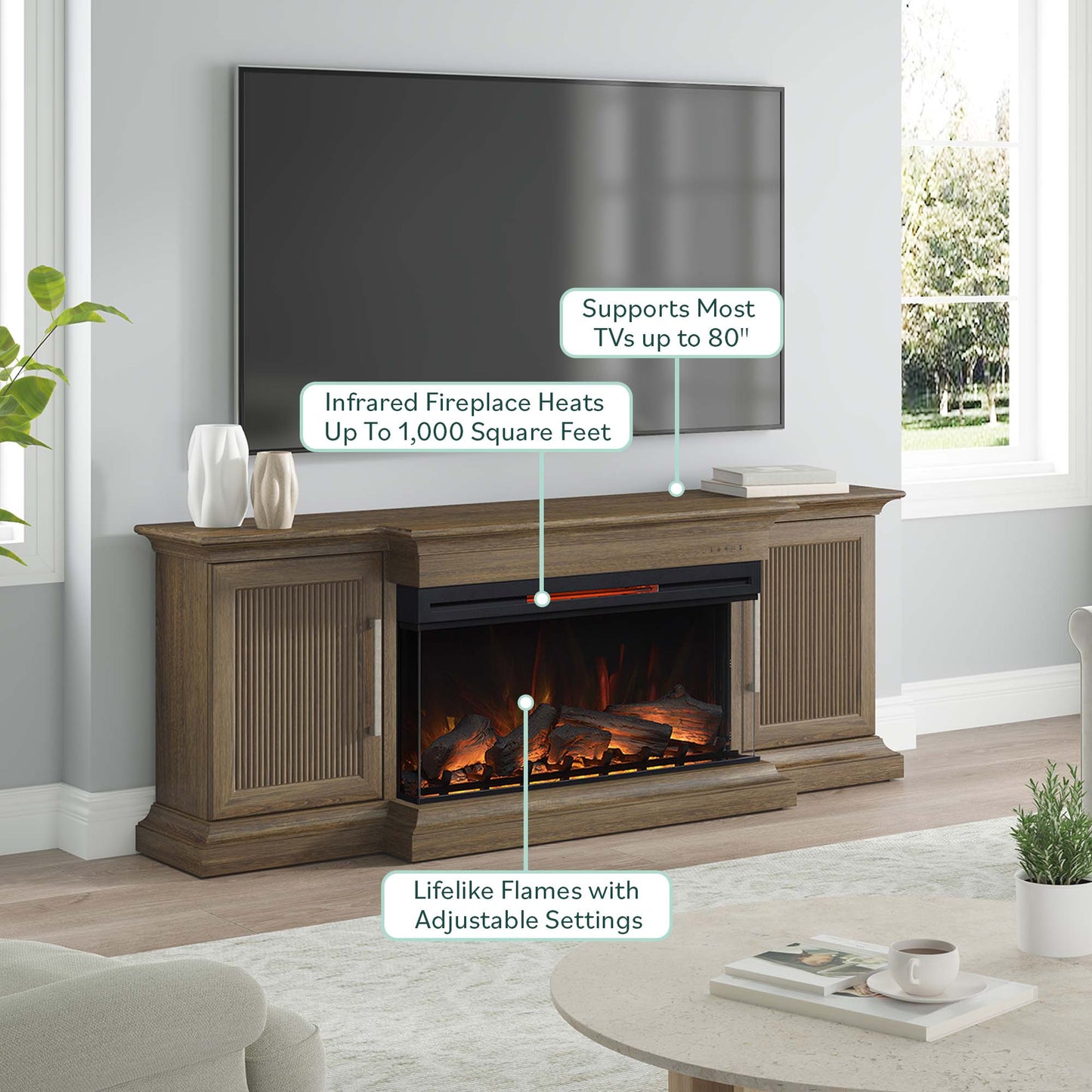 Tanner 76" Modern Reeded Electric Fireplace TV Stand