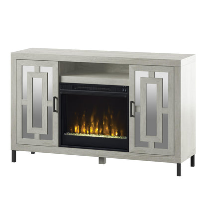TV Stand for TVs up to 60" with Electric Fireplace and Mirrored Cabinet Doors