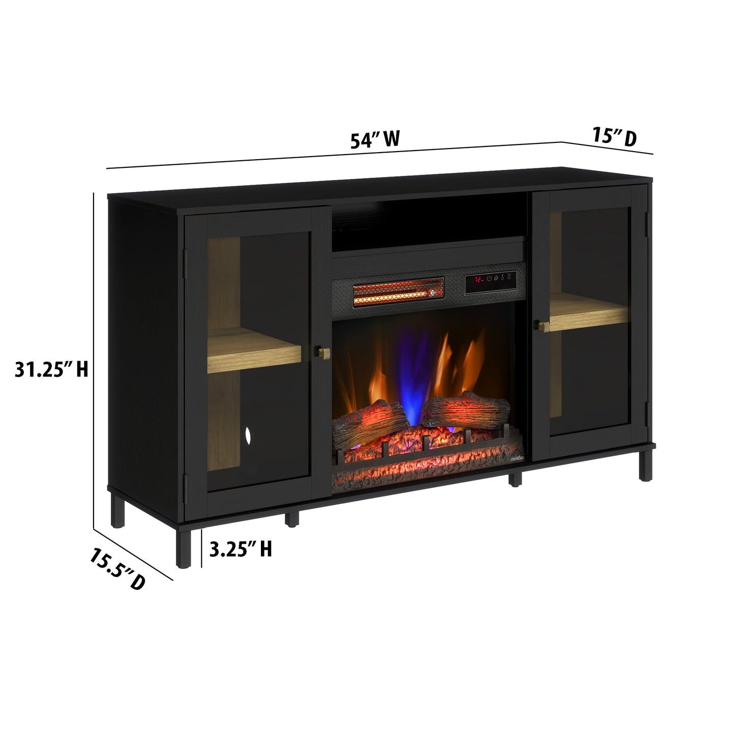 duraflame® Nathan 54" Electric Fireplace TV Stand with Glass Door Cabinets
