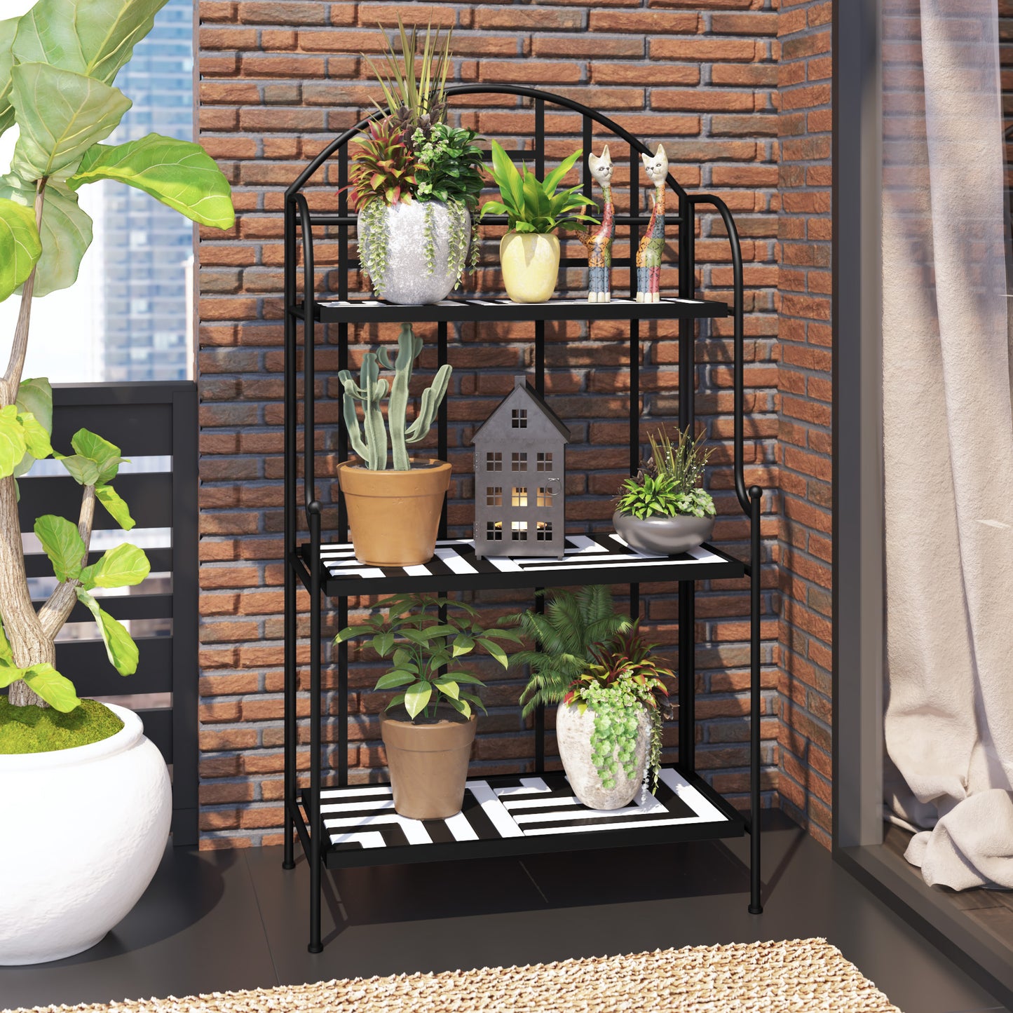 TK Classics Plant Stand with Mosaic Tile Shelves