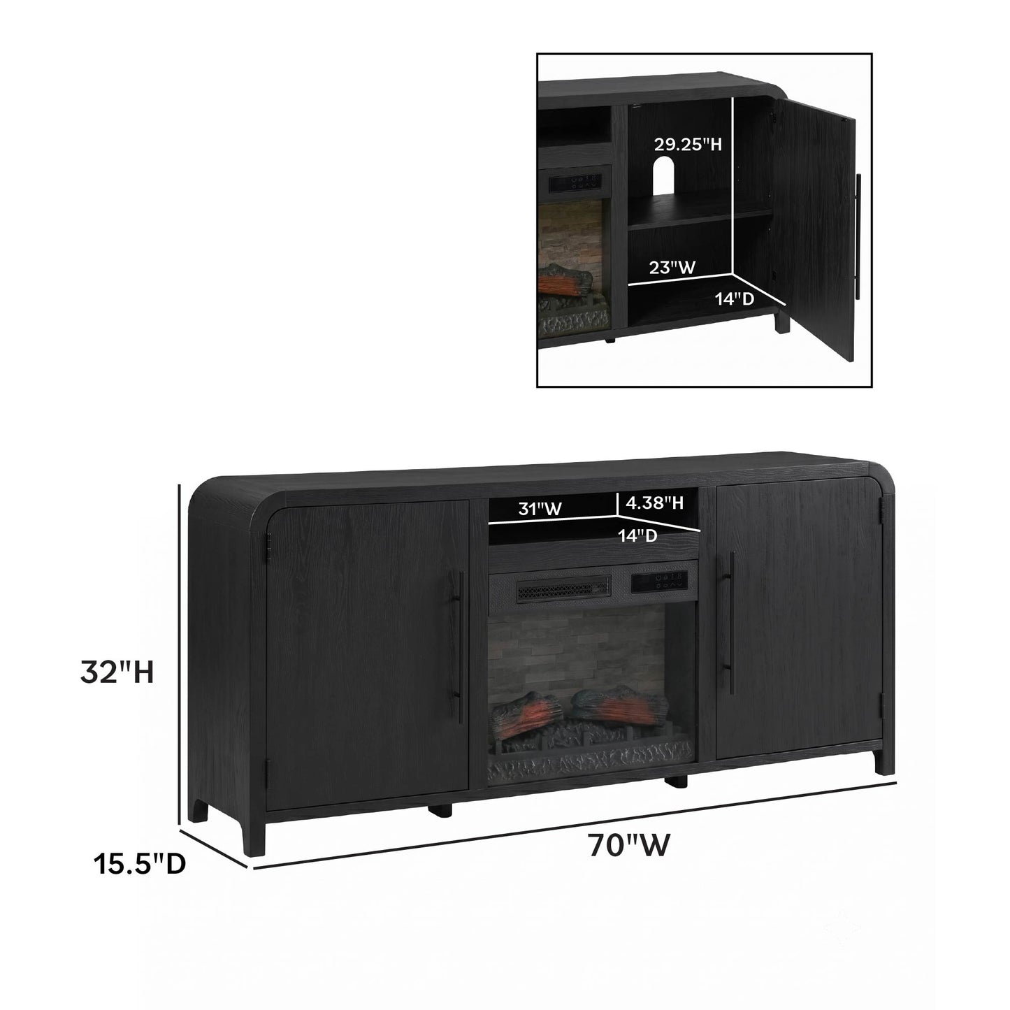 Chantelle 70” Modern Curved TV Stand with duraflame® Smart Electric Fireplace, Alexa Voice & App Control