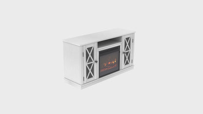 TV Stand for TVs up to 55" with Electric Fireplace and Glass Doors with X Mullions