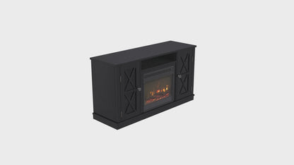 TV Stand for TVs up to 55" with Electric Fireplace and Glass Doors with X Mullions