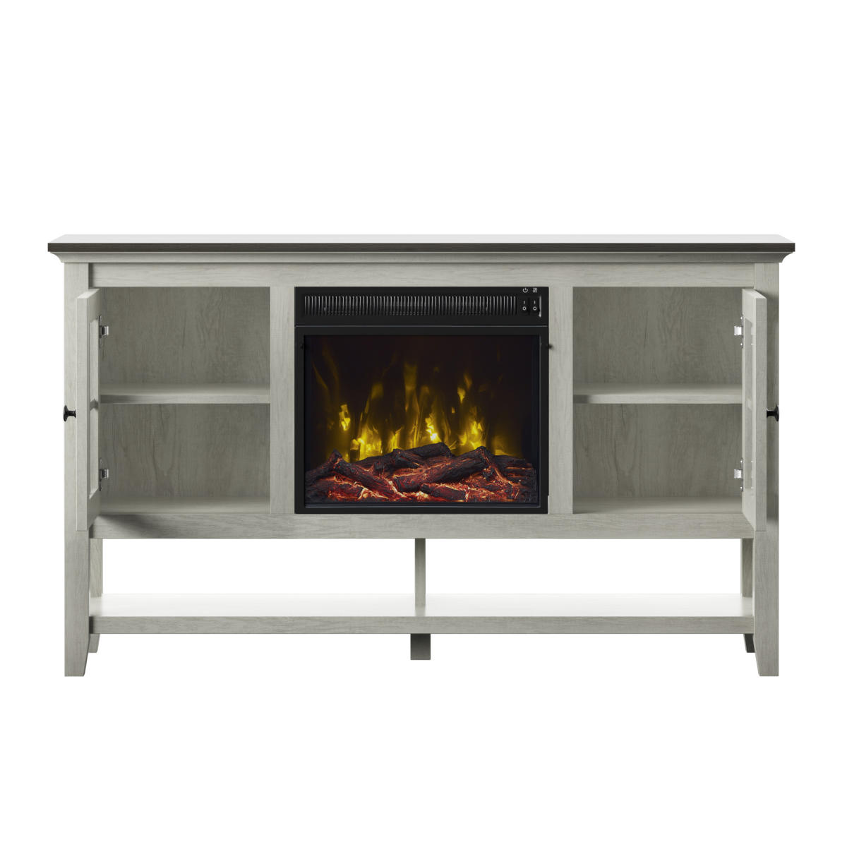 TV Stand for TVs up to 60" with Electric Fireplace and Window Pane Glass Doors