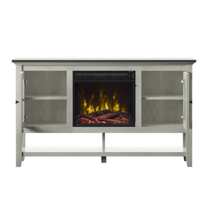 TV Stand for TVs up to 60" with Electric Fireplace and Window Pane Glass Doors